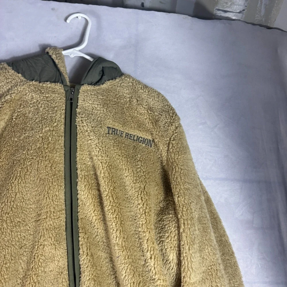 NWT‎ True Religion Mens Hoodie Tan Sherpa Fleece Hooded Full Zip Long Sleeve L